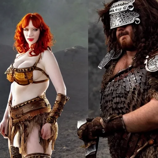 Prompt: full body photo of Christina Hendricks as a barbarian warrior