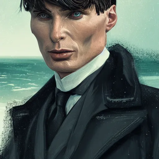 Image similar to a portrait of cillian murphy as tommy shelby in front of atlantis, in the style of Benjamin Bader, sharp, highly detailed, realistic face, digital art, epic, fantasy, artstation