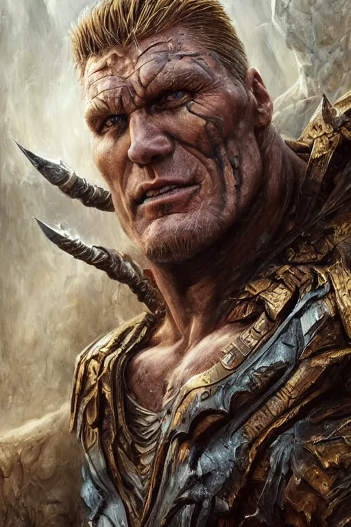 Image similar to closeup portrait shot of dolph lundgren as destruction of the endless, the sandman herculean thanos, conan the barbarian, highly detailed, digital painting, artstation, concept art, soft focus, depth of field, artgerm, tomasz alen kopera, peter mohrbacher, donato giancola, wlop, boris vallejo