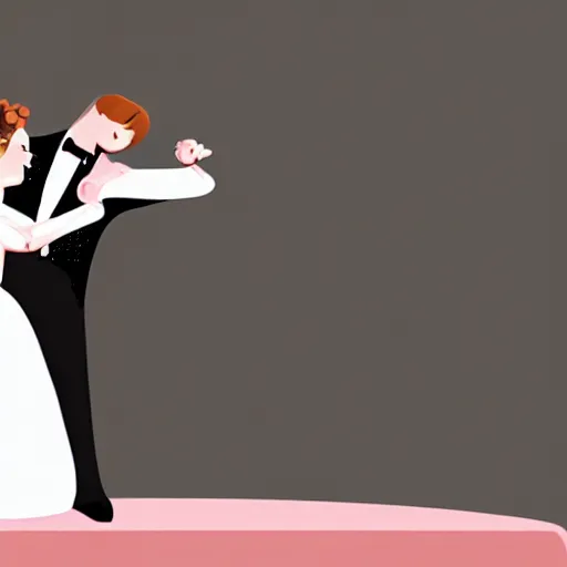 Image similar to exaggerated image of a bride and groom dancing on top of a cake, a rotoscoped image, rotoscoping, digital art, artstation, award winning image