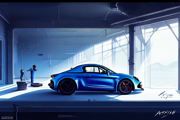 Image similar to an alpine a 1 1 0 : : stand alone complex, under repairs, maintenance : : by ilya kuvshinov, rossdraws, artgerm, sola digital arts, anti aliasing, raytracing : :