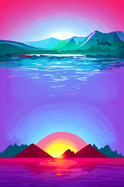 Image similar to sunrise mountain water illustration vector digital art trending on artstation