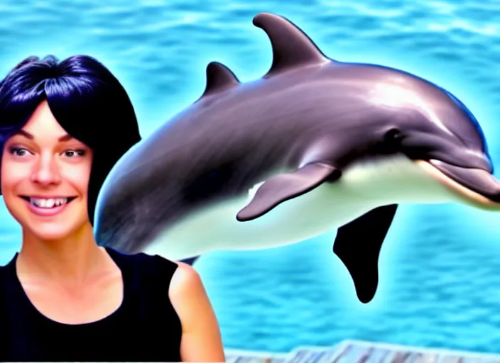 Prompt: a dolphin wearing a wig