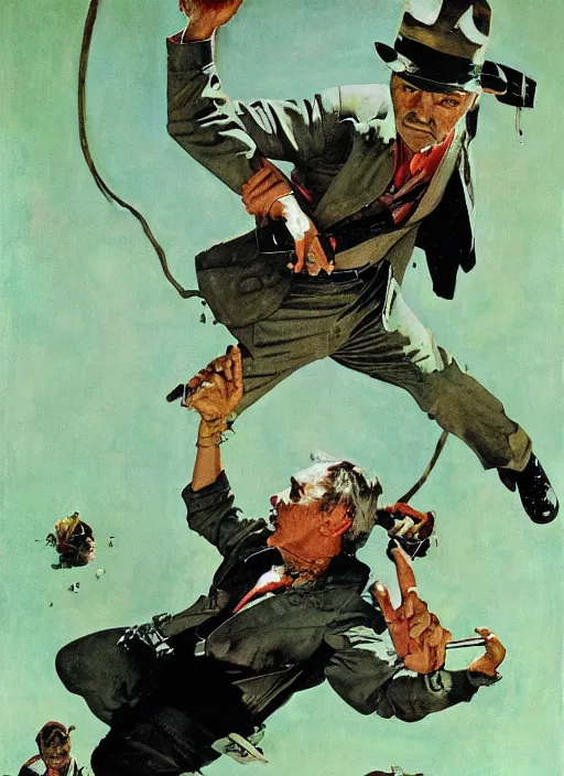 Image similar to dennis hopper crawling around on the floor, painted by norman rockwell and phil hale and rick berry and tom lovell and frank schoonover, green, dystopian