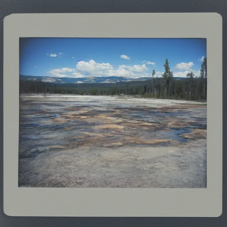 Prompt: atmospheric polaroid photo of Yellowstone, beautiful scenery