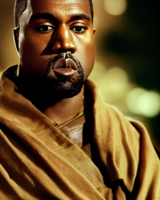 Prompt: film still close - up shot of kanye west as obi - wan kenobi from the movie return of the jedi. photographic, photography