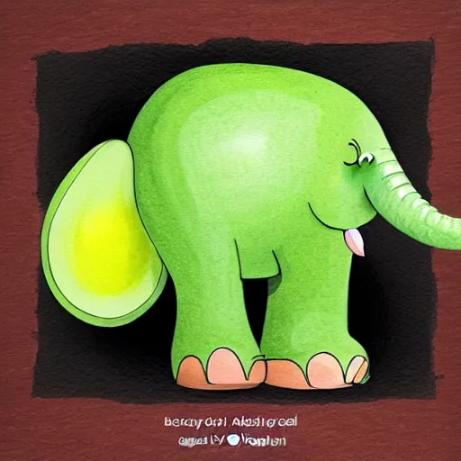 Image similar to an elephant holding an avocado with its trunk, realistic,