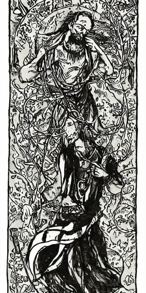 Prompt: the fool tarot, black and white watercolor painting