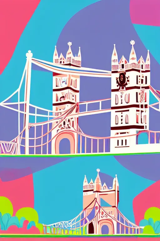 Image similar to minimalist boho style art of colorful tower bridge, illustration, vector art