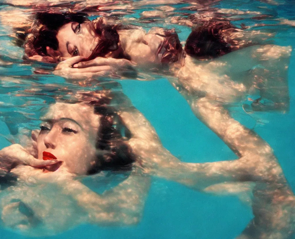 Image similar to a colorful portrait photograph of sensual ava gardner underwater, 1 9 9 0 s, taken by martin parr, saturated color photo, high definition, 8 k,