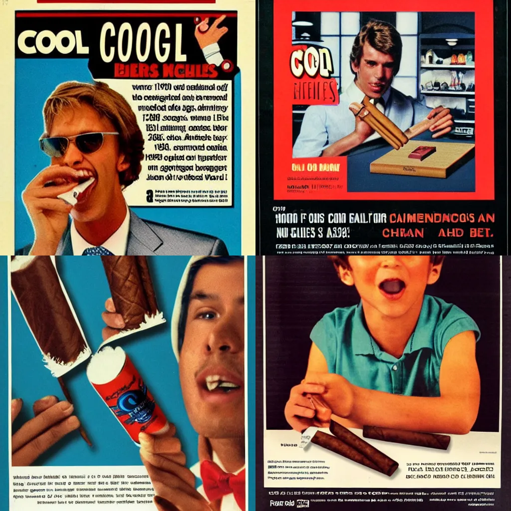 Prompt: 1980 ad poster introducing cool cigars for all American boys
