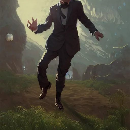 Image similar to Mr Bean playing soccer, D&D, fantasy, intricate, elegant, highly detailed, digital painting, artstation, concept art, matte, sharp focus, illustration, art by Artgerm and Greg Rutkowski and Alphonse Mucha