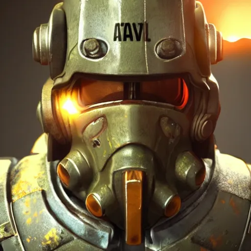 Image similar to Michael Scott in a fallout power armor, fallout4, rtx, raytracing, unreal engine, hyper realistic, sun rays