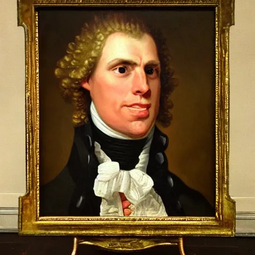 Image similar to An 18th century oil painting of Jerma985, portrait of Jerma985, grainy, realistic, very realistic, hyperrealistic, highly detailed, very detailed, extremely detailed, very neat, very epic, very cool, detailed, trending on artstation