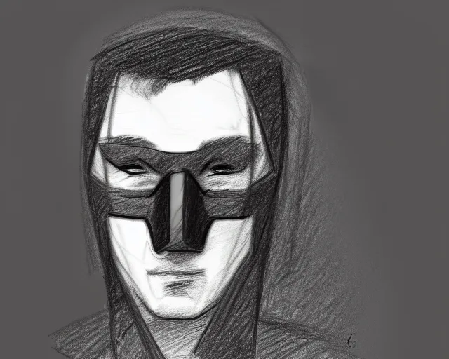 Image similar to draft drawing of a european man covering face with mask, a sketch by choro choi, thin stroke, trending on artstation, context art, pencil sketch, high detail