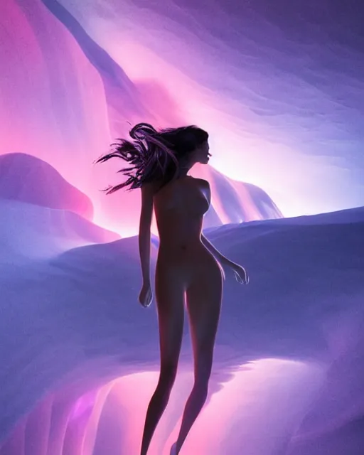 Prompt: beautiful sexy woman silhouette on holokalani black beach of maui in royal blue antelope canyon during sakura season on an interstellar aurora borealis with heavy thunder and lightning, pink waterfalls, by peter mohrbacher, james jean, james gilleard, greg rutkowski, vincent di fate, rule of thirds, octane render, beautiful