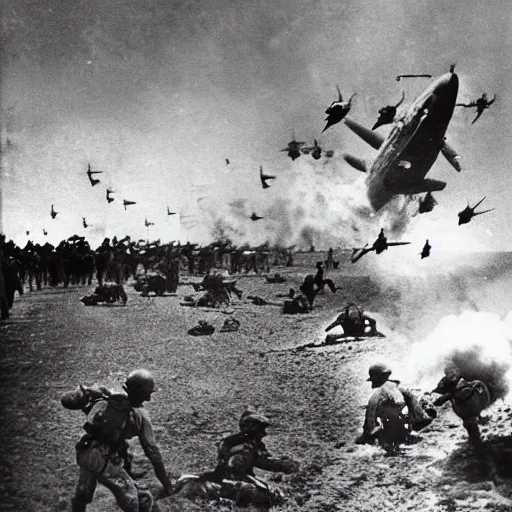 Image similar to ww 2 realistic photo beach landing, explosions