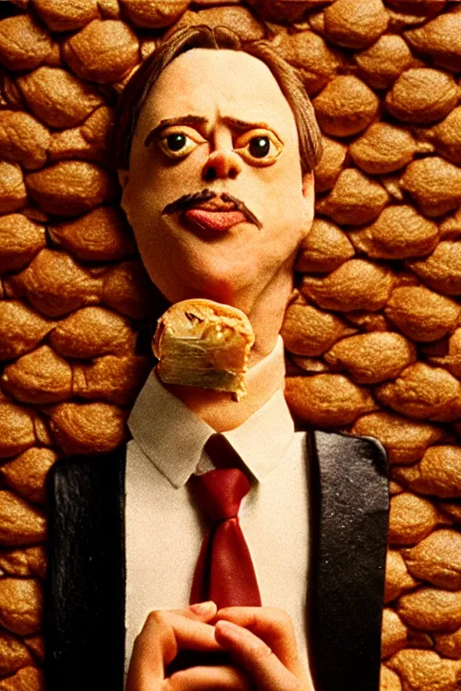 Image similar to film still of steve buscemi made out of bread in the royal tenenbaums, 4 k