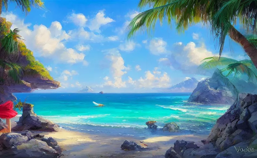 Prompt: paradise cosmic beach by vladimir volegov and raphael lacoste