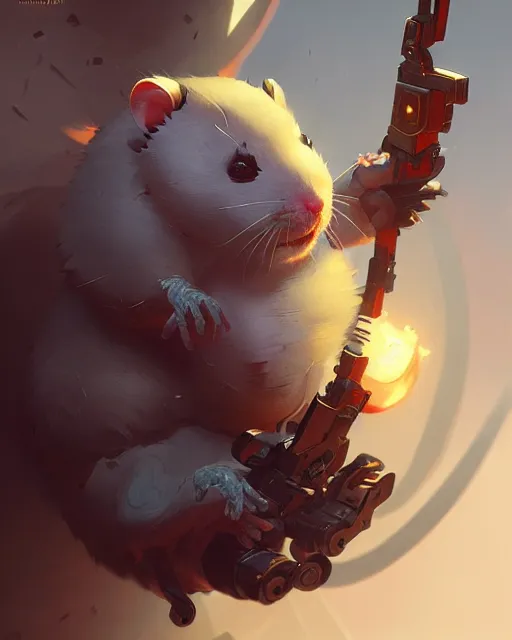 Prompt: wrecking ball the hamster from overwatch, character portrait, concept art, intricate details, highly detailed by greg rutkowski, michael whelan and gustave dore