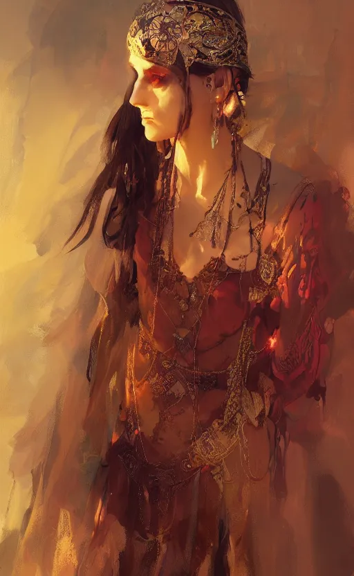 Image similar to Gypsy gothic princess, volumetric lighting, digital painting, highly detailed, artstation, sharp focus, illustration, concept art, ruan jia, steve mccurry