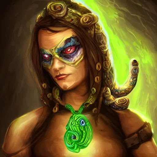 Image similar to snake-face lady, snake-face lady, snake-face lady, epic fantasy digital art, fantasy style art, fantasy hearthstone art style