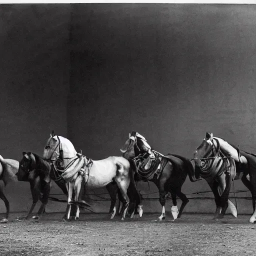 Image similar to an image of a civic cavalry stable, in a medium full shot, russian and japanese mix, high - key lighting, warm lighting, overcast flat midday sunlight, a vintage historical fantasy 1 9 1 5 photo from life magazine, professional cooperate, the new york times photojournalism.