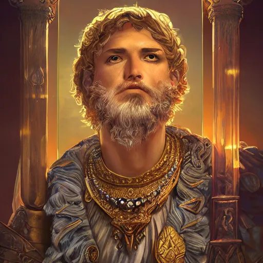 Image similar to portrait zeus, tarot cards, ornate, ultradetailed, digital art, irina french, heraldo ortega, mandy jurgens, golden ratio, art canvas, award winning, masterpiece trending on artstation 8 k 1 5 0 mpx