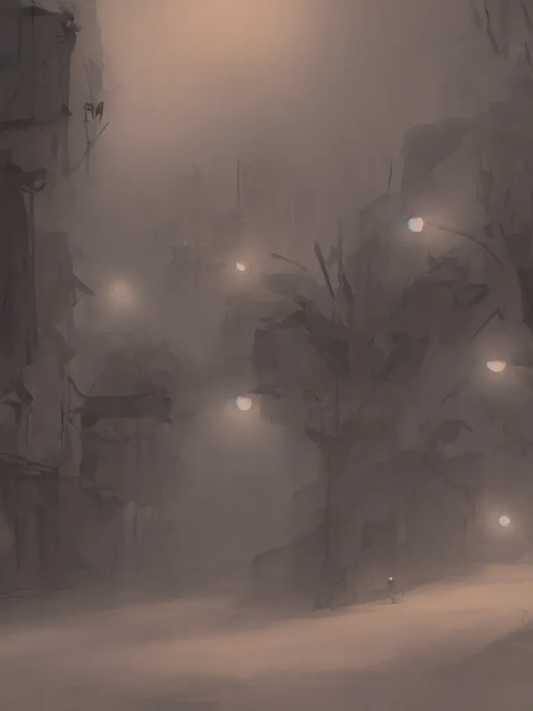 Image similar to headlights through the fog by disney concept artists, blunt borders, rule of thirds