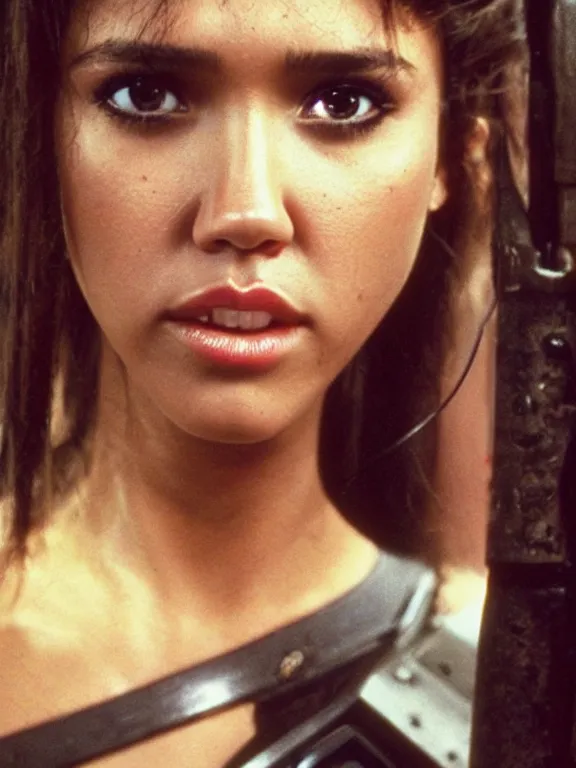 Prompt: hyperdetailed close shot of young jessica alba as space pirate, fine - face, pretty face