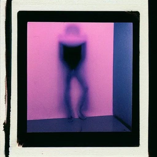 Prompt: a pink shadow human shaped on a wall, polaroid photo, by warhol, mystical, surreal,