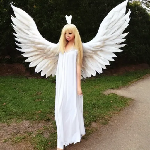 Image similar to of cute 2 0 year old female angel with long blonde hair with wings and white dress