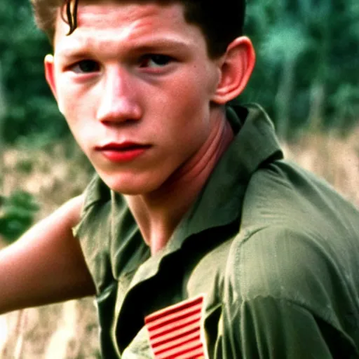 Image similar to tom holland in the vietnam war, 8 k detail