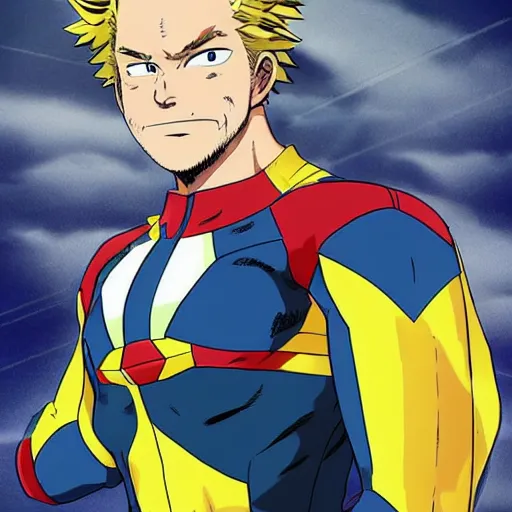 Image similar to chris pratt as all might from my hero academia