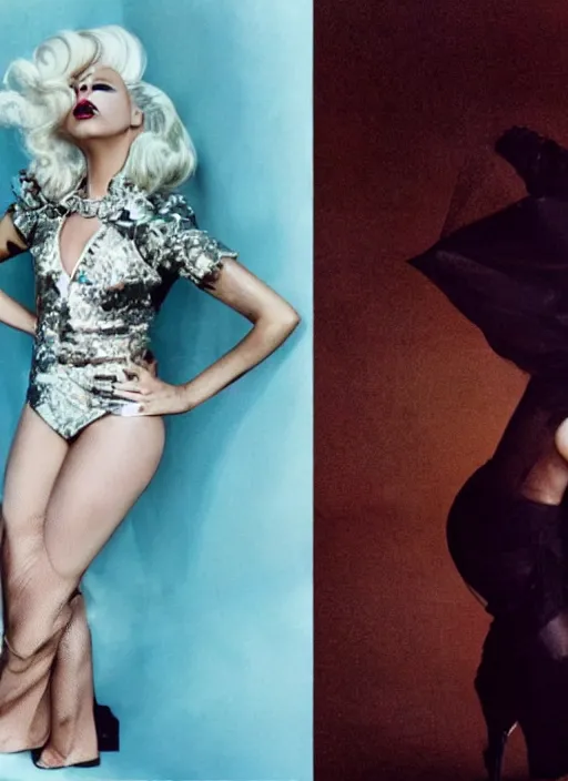 Image similar to lady gaga photoshoot for vogue magazine, couture fashion, shot by annie leibovitz