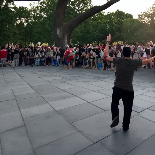 Prompt: mario dancing in front of vietnam memorial, wide angle