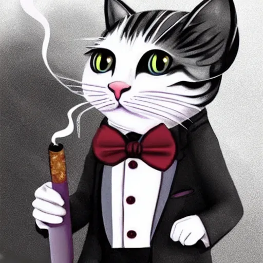 Image similar to 🐱 wearing a 👔, smoking a 🚬