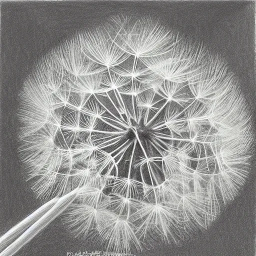 Image similar to pencil drawing of dandelion seeds blowing in the wind