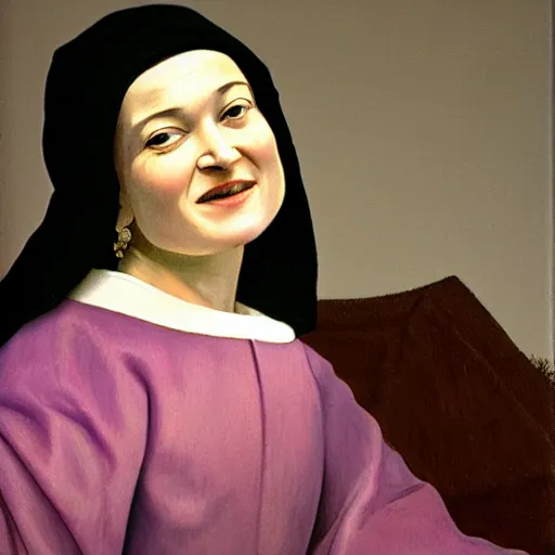 Prompt: sheryl sandberg painted by vermeer, close - up