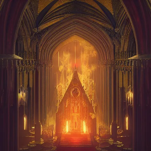 Image similar to an ultra detailed tarot card of the throne of the evil patriarch up incredibly high looking down into the cathedral, incense smoke drifting through the air, artstation, volumetric lighting, exquisite detail, octane render, 8 k postprocessing, art by john collier and albert aublet