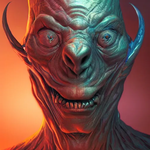 Prompt: photorealistic inhuman alien demon in the style of michael whelan and gustave dore. hyperdetailed photorealism, 1 0 8 megapixels, amazing depth, glowing rich colors, powerful imagery, psychedelic overtones, 3 d finalrender, 3 d shading, cinematic lighting, artstation concept art