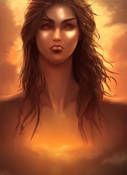 Prompt: fantasy heroine detailed looking heroically at the sky at dusk, profile, in the style of Milica Čeliković and James Daly, artstation, digital art, full figure