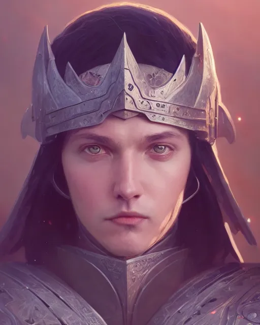 Image similar to highly detailed vfx portrait of a fantasy knight, stephen bliss, unreal engine, greg rutkowski, loish, rhads, beeple, makoto shinkai and lois van baarle, ilya kuvshinov, rossdraws, tom bagshaw, alphonse mucha, global illumination, detailed and intricate environment