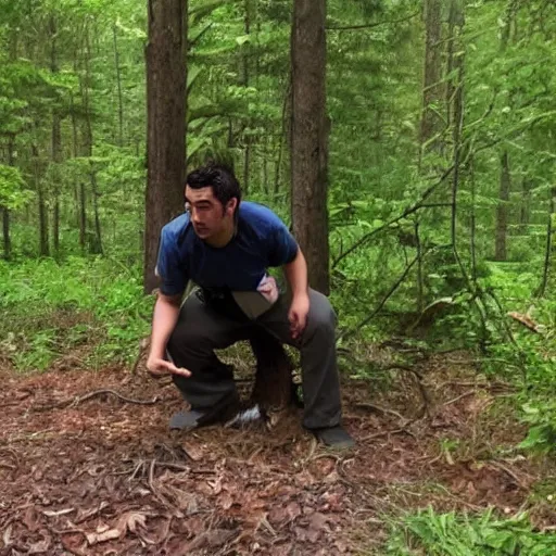 Image similar to trail cam footage of xavi hernandez getting caught taking a dump