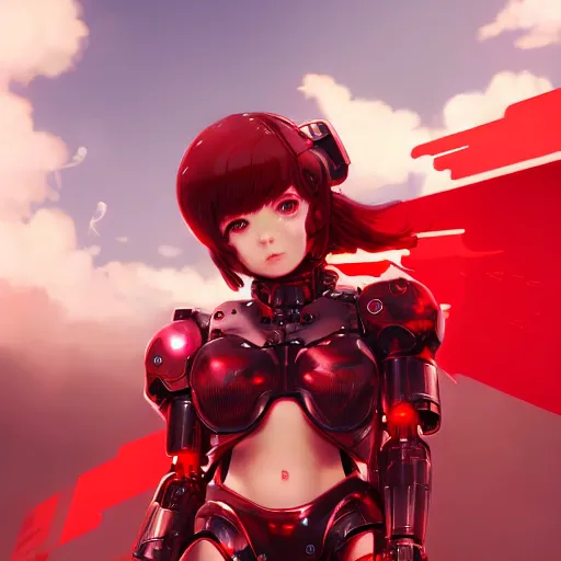 Prompt: cute red armored cyborg - girl by ross draws, in flight while looking towards the camera by ilya kuvshinov, point of view, rtx reflections, octane render 1 2 8 k, extreme high intricate details by wlop, digital anime art by tom bagshaw
