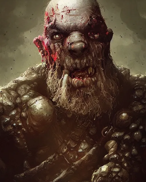 Image similar to hyper realistic photo portrait zombie dwarf cinematic, greg rutkowski, james gurney, mignola, craig mullins, brom