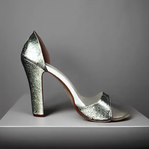 Prompt: a pair of metallic armored reflective heels, photo studio