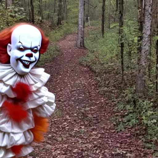 Prompt: Pennywise Caught on a trail cam 4K quality super realistic