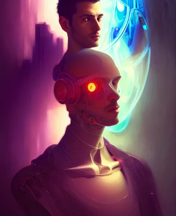 Image similar to a whirlwind inside the metaverse, guy, male, man, hologram, half body, neurochip, android, cyborg, cyberpunk face, by loish, d & d, fantasy, intricate, elegant, highly detailed, colorful, digital painting, artstation, concept art, art by artgerm and greg rutkowski and alphonse mucha