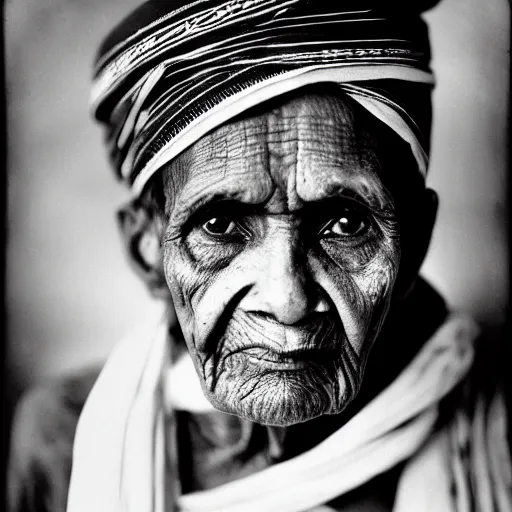 Image similar to black and white photo, portrait of 100 year old Indian holy saint by richard avedon, realistic, Leica, medium format, cinematic lighting, wet plate photography, parallax, high resolution,